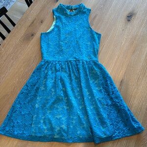 Girls teal lace overlay dress